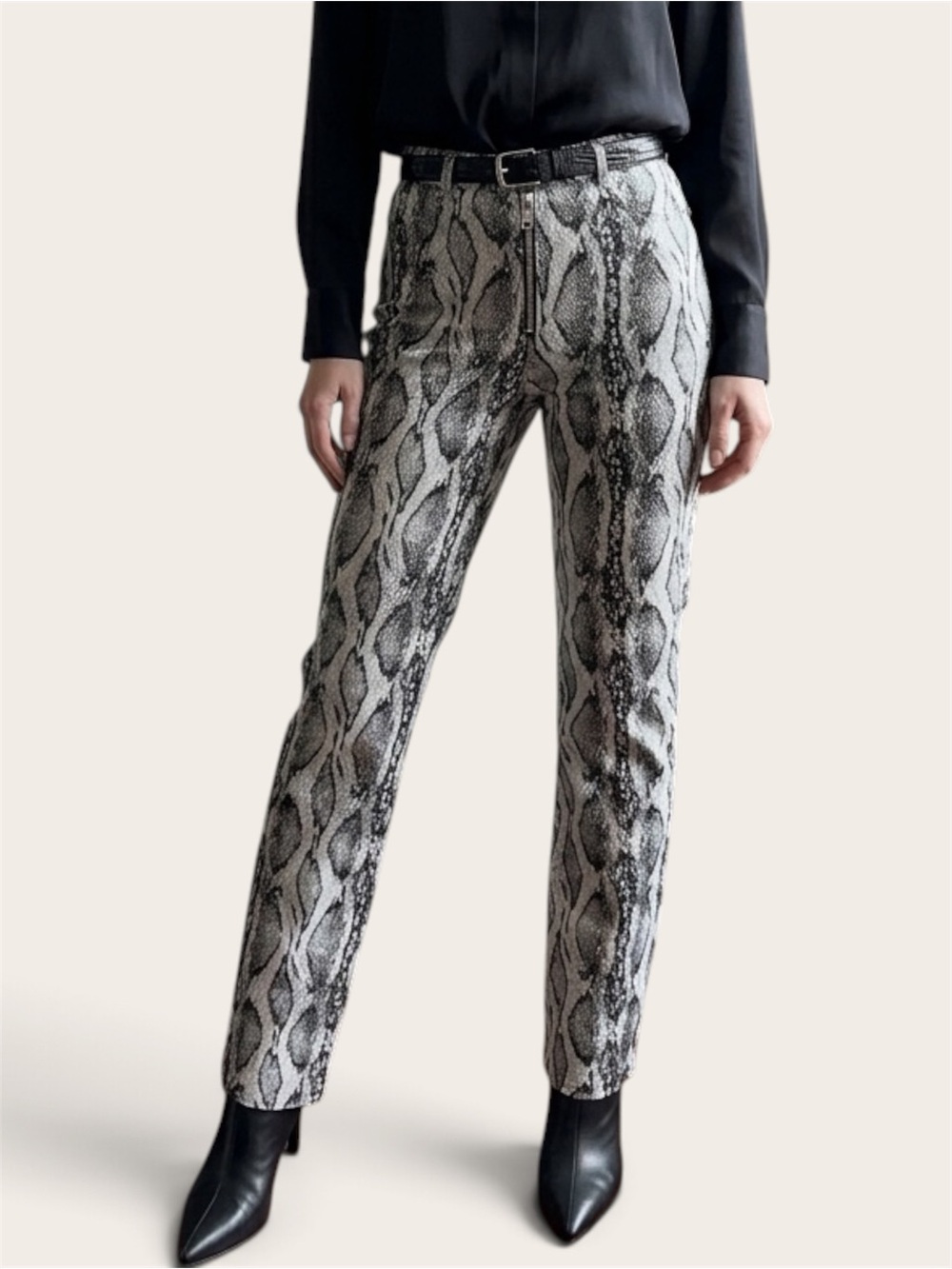 I.AM.GIA Black & White Snake-Print Straight Leg Pants